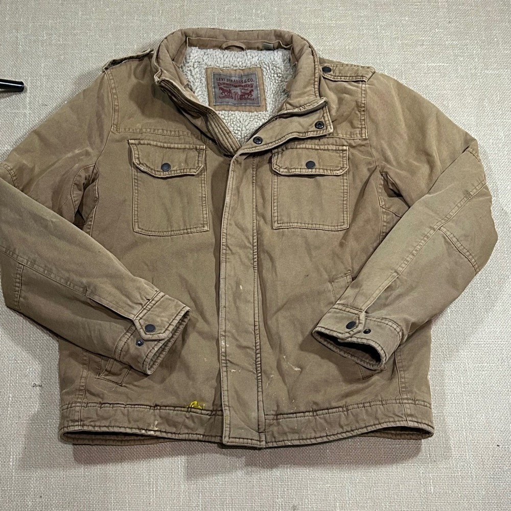 Levi Strauss Mens Sherpa Lined Canvas Military Workwear Jacket Brown LM2SC050